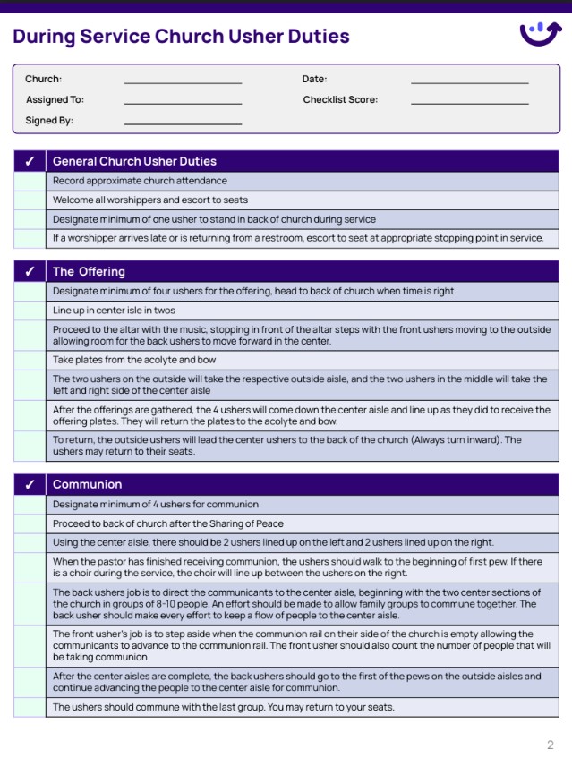Bedeau Duties Simple Breakdown of Their Church Work